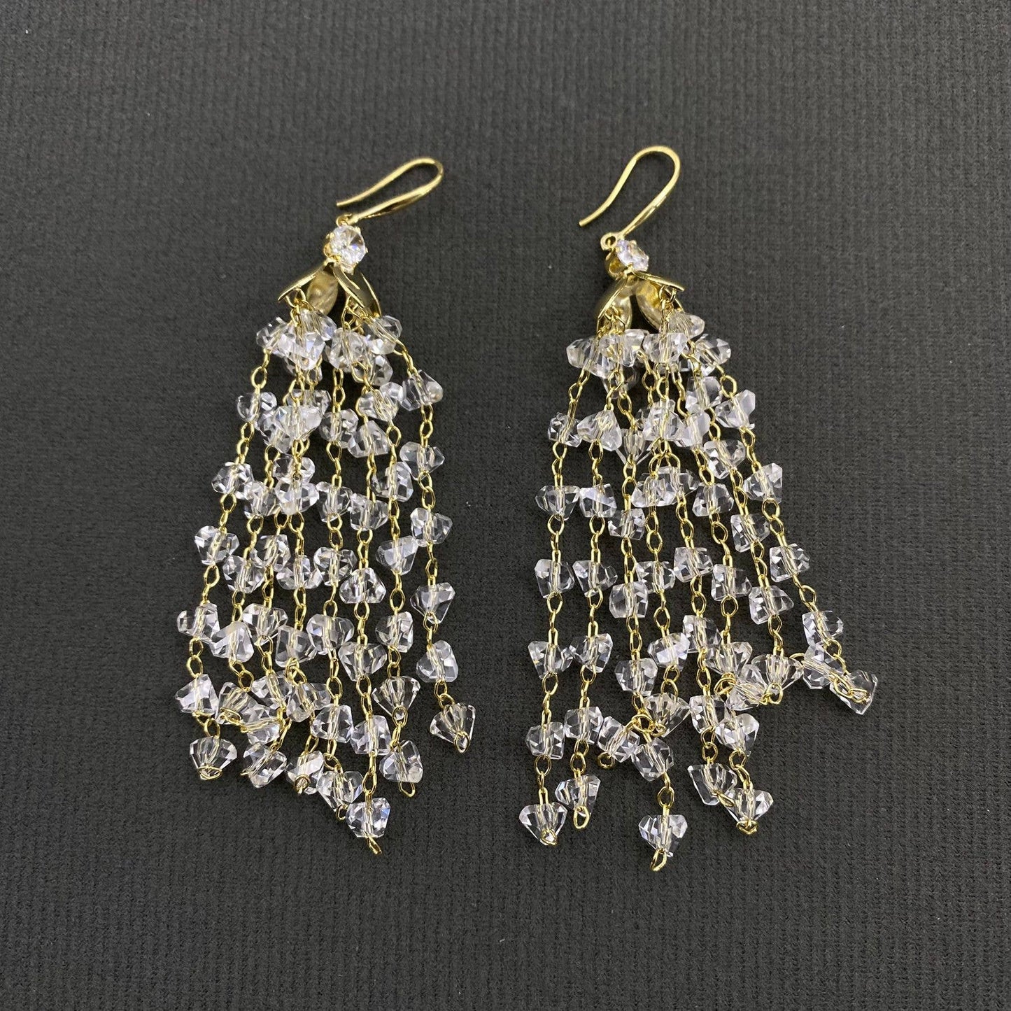 White Crystal Fringe Long Tassel Earrings