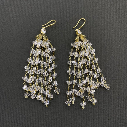 White Crystal Fringe Long Tassel Earrings
