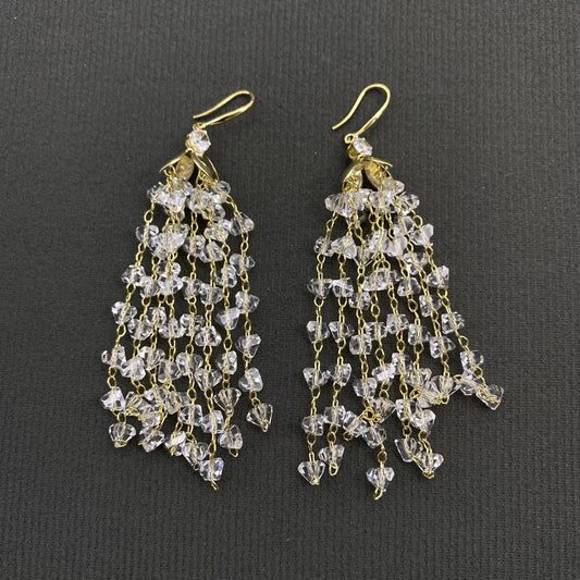 White Crystal Fringe Long Tassel Earrings