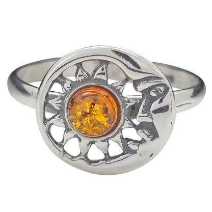 Amber Silver Moon & Sun Ring