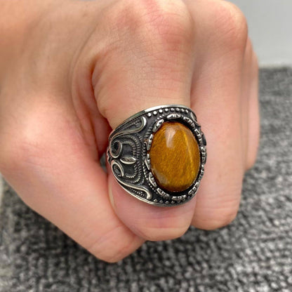 Tiger's Eye Stainless Steel Ring
