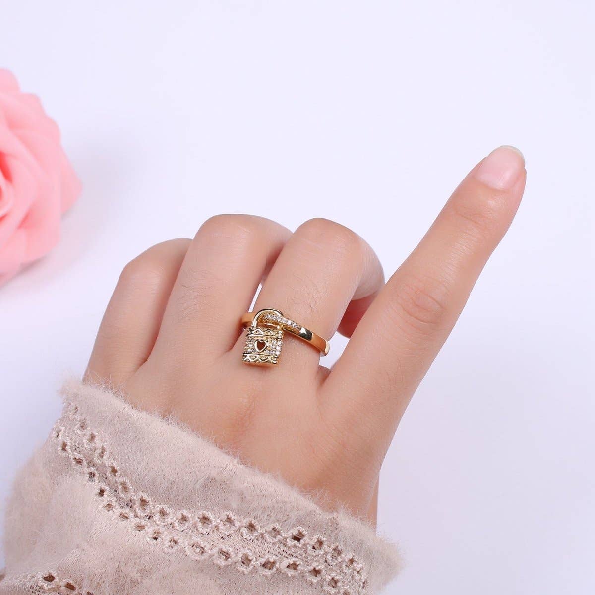 Lock Ring ☆ Cuff Open Padlock Adjustable Ring