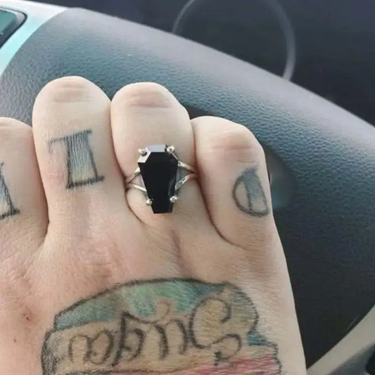 Gothic Black Swarovski Crystal Coffin Ring