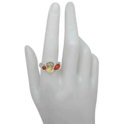 Multi-Color Amber Silver Ring