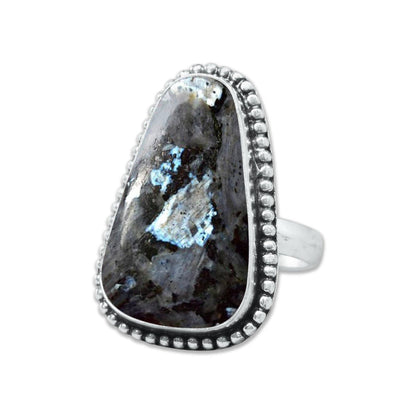 Larvikite Rings ☆ Norwegian Moonstone ☆ Handmade, Silver-Plated