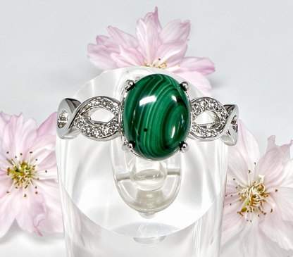 Natural Malachite Stainless Steel Rings