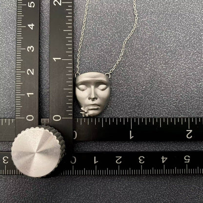 Tears Turn Into Flower Silver Tone Face Charm Necklace