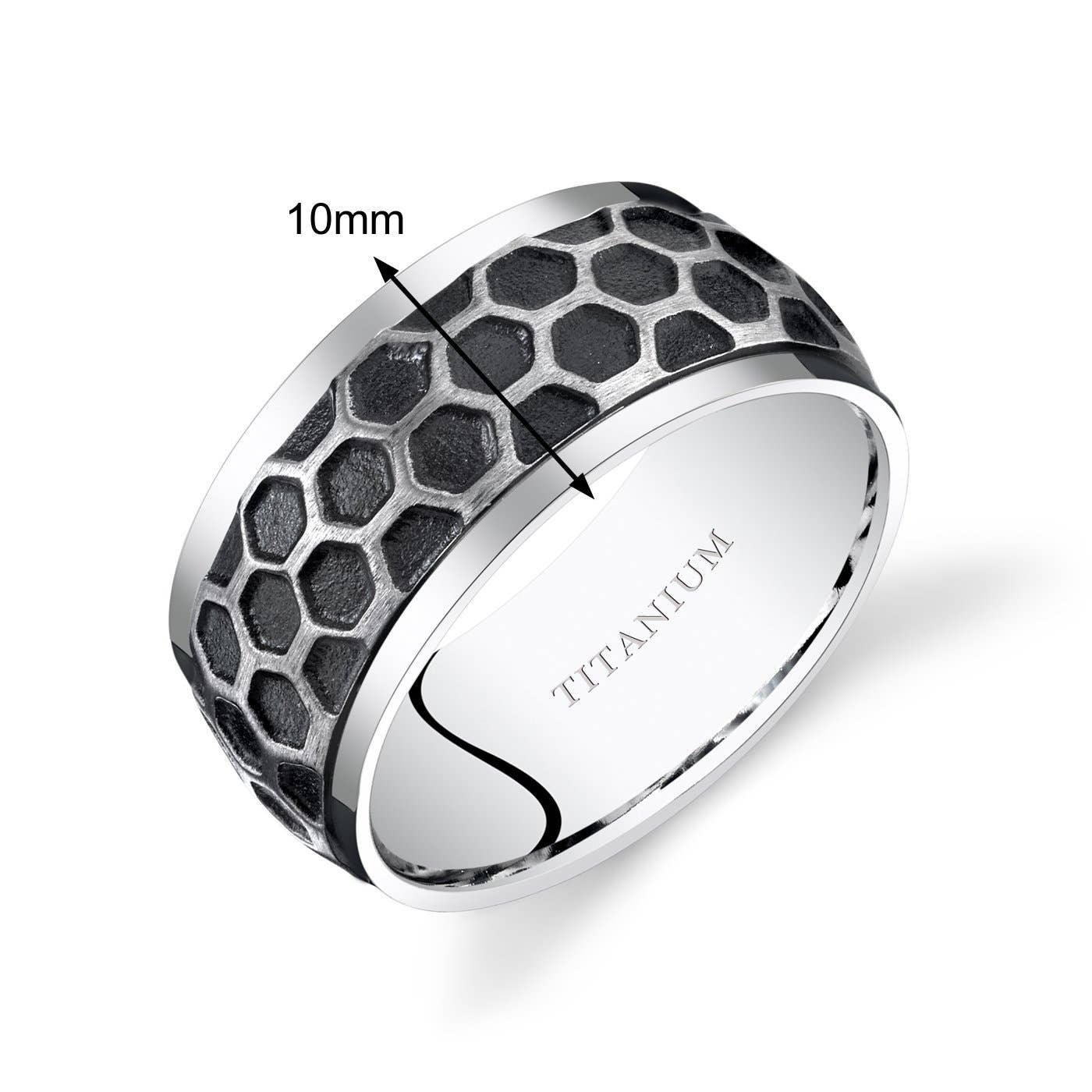 Men's Two Tone Hexagon Premium Titanium Band 10mm Size 7