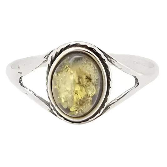 Green Amber Silver Ring