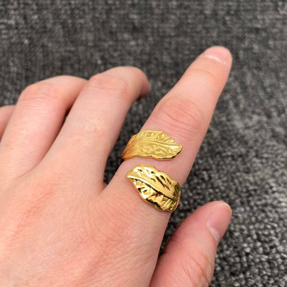 18K Gold Plated Stainless Steel Leaf Adjustable Ring
