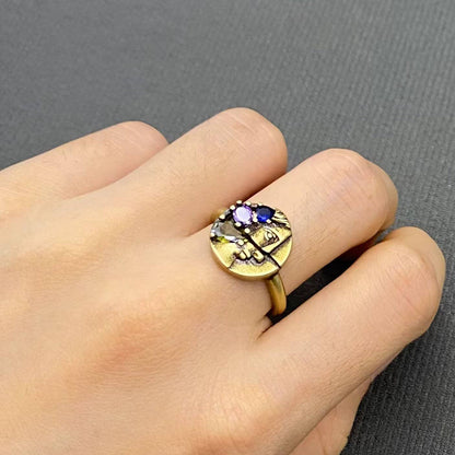 Cubic Zirconia Janus Face Bronze Portrait ◇ Adjustable Ring