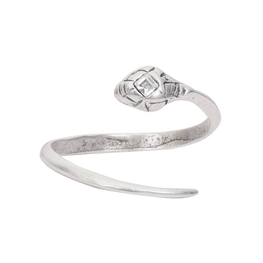 Handmade 945 Silver Plate over Brass Snake Bracelet With Clear Swarovski Crystal