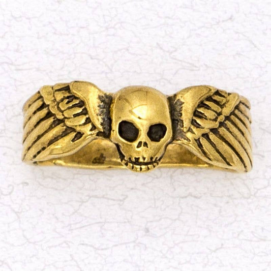 Bronze Victorian Mourning Winged Skull Ring
