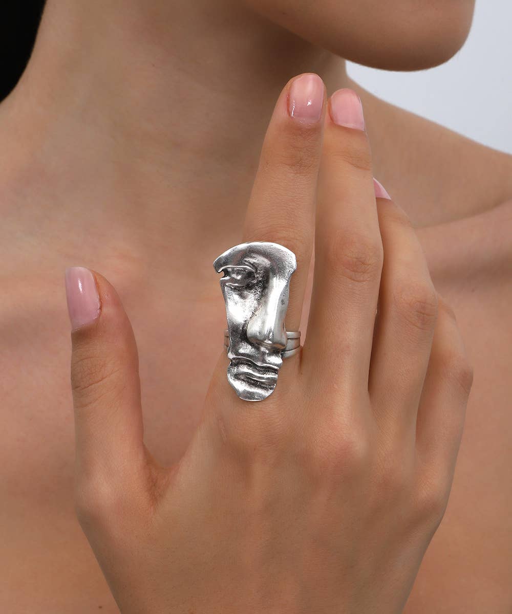 945 Turkish Silver Plated David Face Adjustable Ring