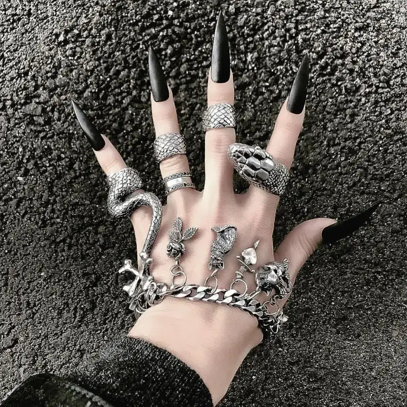 Women Vintage Heavy Metal Diablo Gothic Python Ring Set
