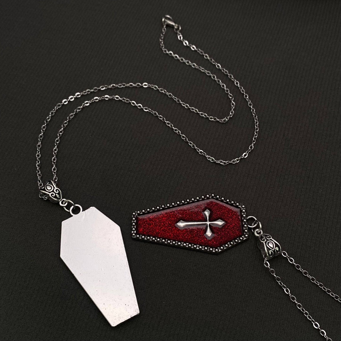 Gothic Enamel Coffin Charm Necklace