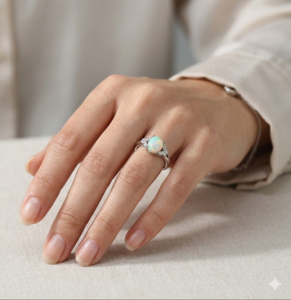 Natural Opal Stainless Steel Ring