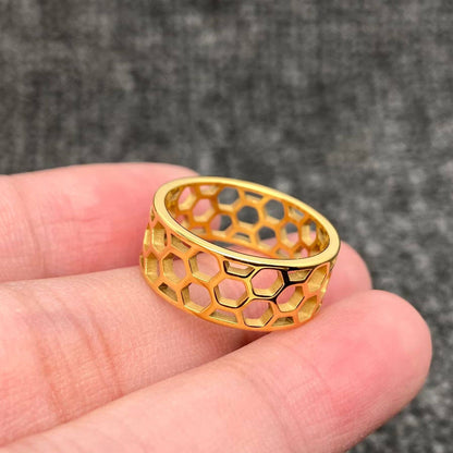 Hollow Honeycomb 18K Gold Plated Stainless Steel Ring