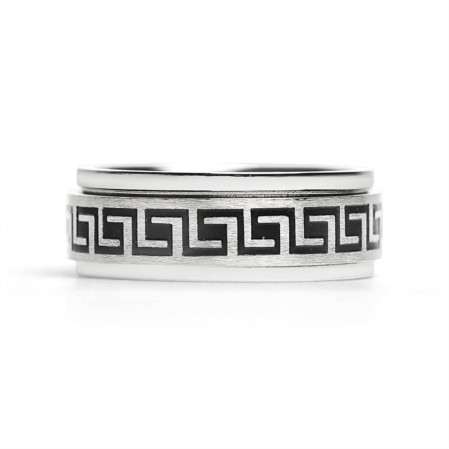 Black Greek Key Spinner ☆ Stainless Steel Ring
