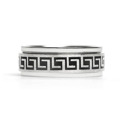 Black Greek Key Spinner ☆ Stainless Steel Ring