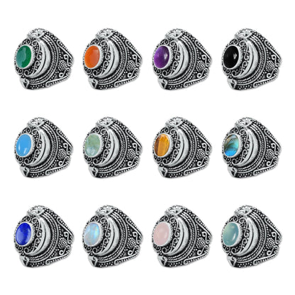 Handmade Silver-Plated Poison Rings with Semiprecious Gemstones