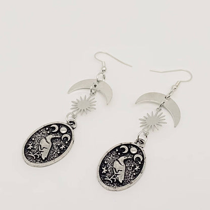 Dark Crow Pattern Pendant⭐️ Star Moon Earrings