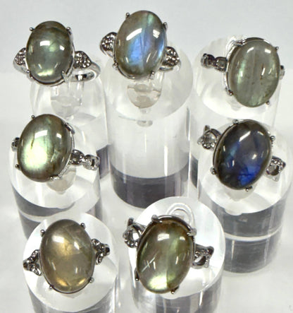 Natural Labradorite Stainless Steel Rings
