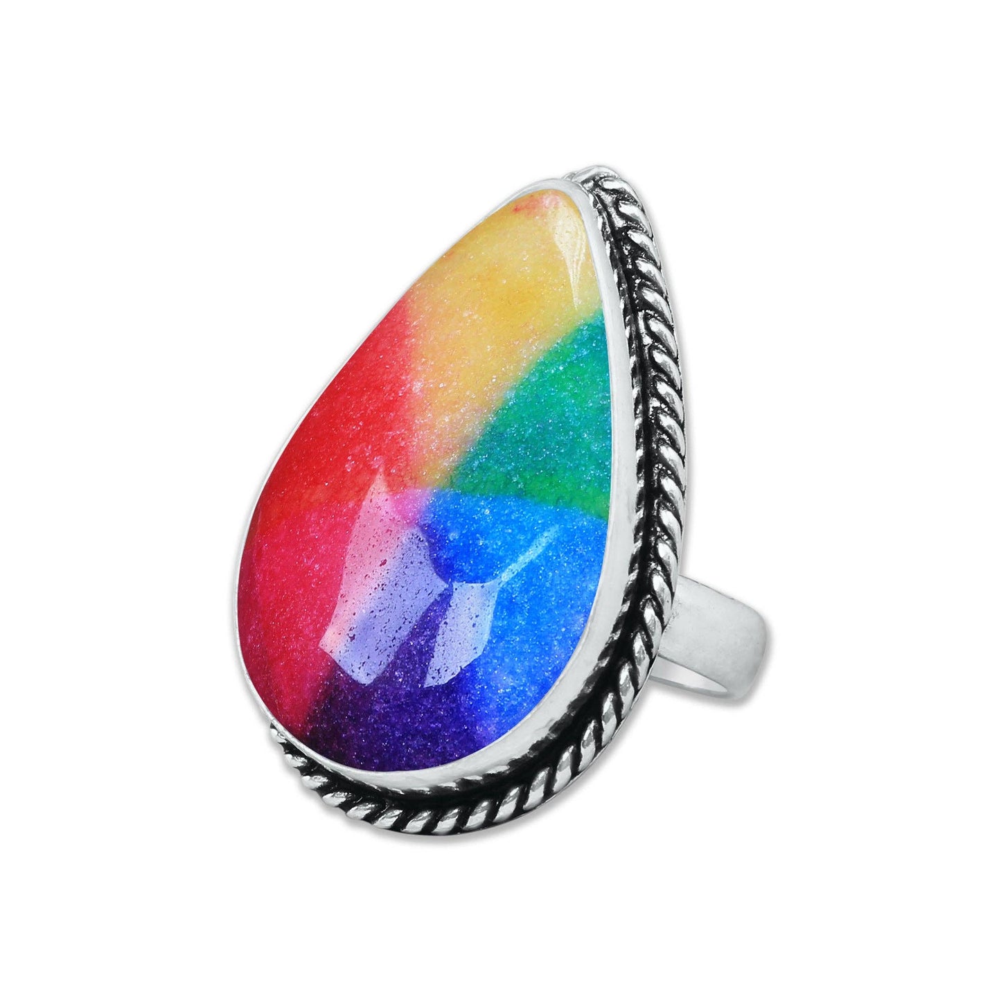 Rainbow Quartz Rings 🌈 Handmade & Silver-Plated, Colored Semiprecious Gemstone (US Sizes 6–10)
