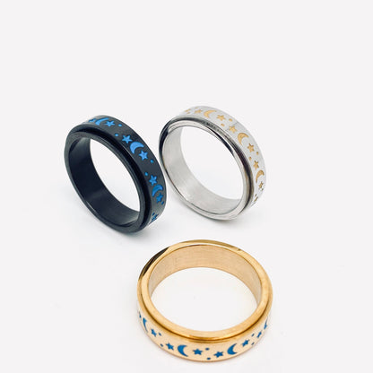 Luminous Sky Stainless Steel Star Moon Fidget Ring
