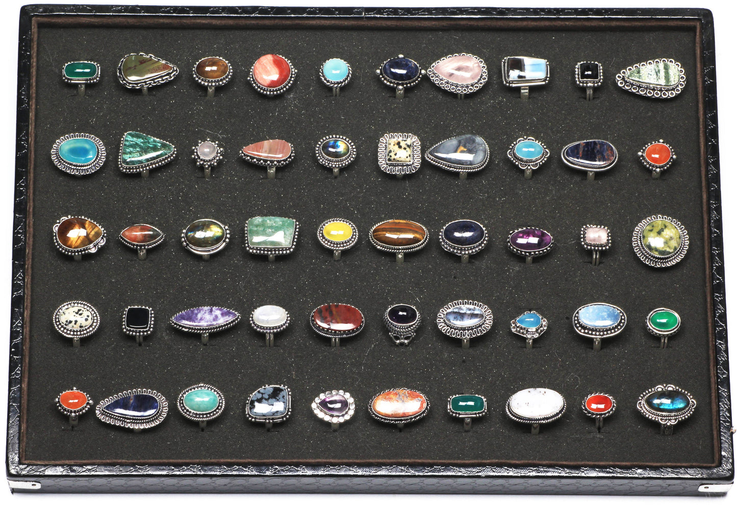 Assorted Semiprecious Stone Rings ☆ Silver Plated, Mixed Sizes, Assorted Designs