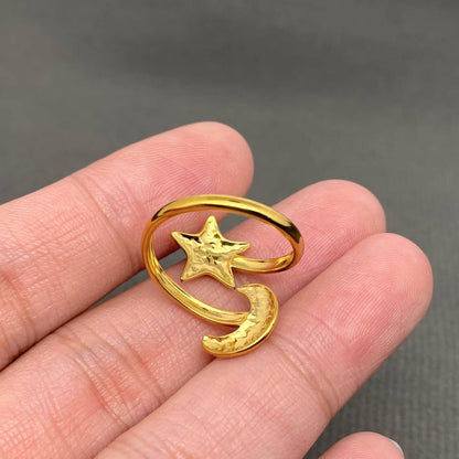 Moon Star 18K Gold Plated Stainless Steel Adjustable Ring