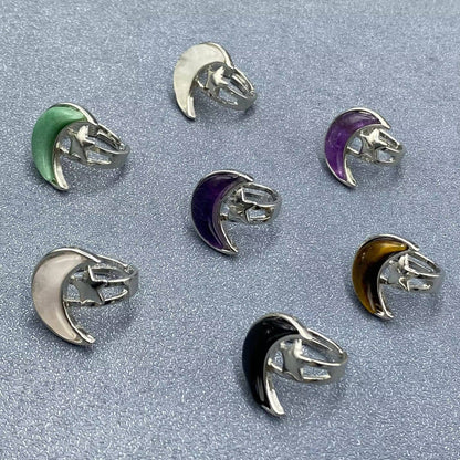 Agate Moon & Star Silver Tone Adjustable Ring