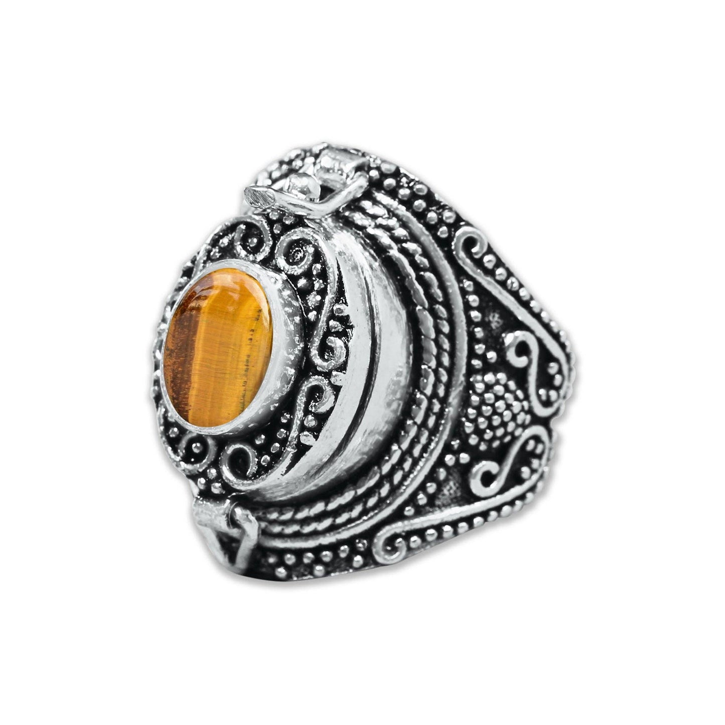 Handmade Silver-Plated Poison Rings with Semiprecious Gemstones