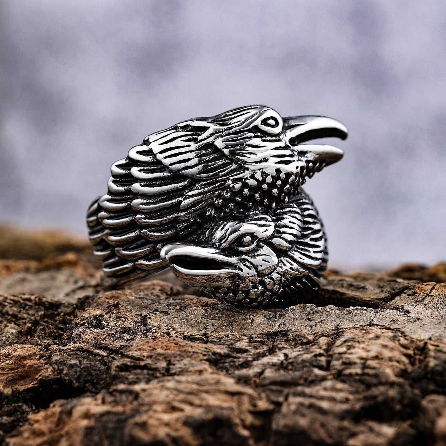 Double Raven Head Ring