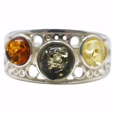 Multi-Color Amber Sterling Silver Ring