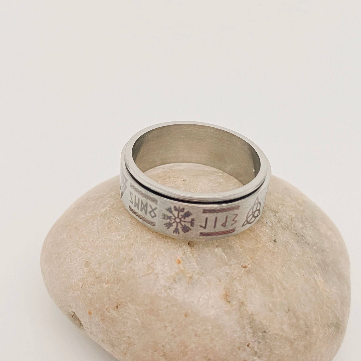 Viking Stainless Steel Heraldic Totem Rune Rotatable Rings