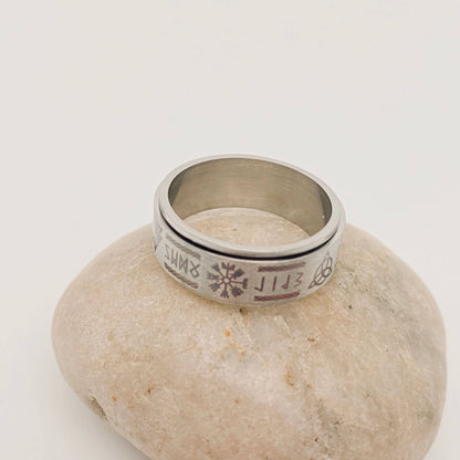 Viking Stainless Steel Heraldic Totem Rune Rotatable Rings