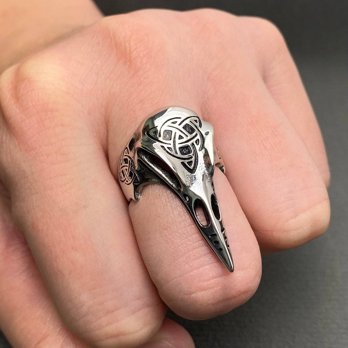 Trinity Knot Viking Celtic Crow Skull Stainless Steel Ring