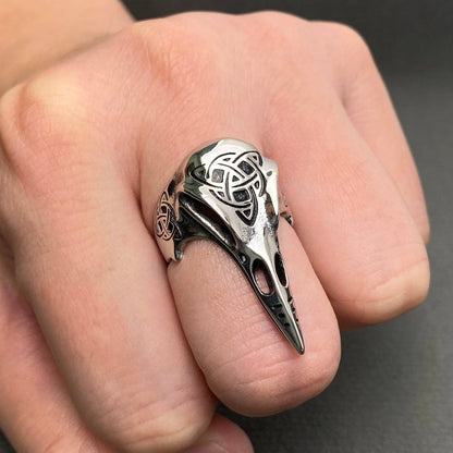 Trinity Knot Viking Celtic Crow Skull Stainless Steel Ring