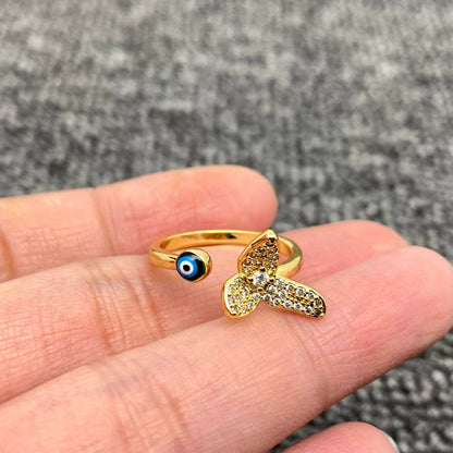 Enamel Rhinestone Turkish Evil Eye Golden Adjustable Rings