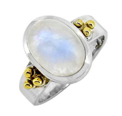 Rainbow Moonstone 925 Sterling Silver Solitaire Brass Accent