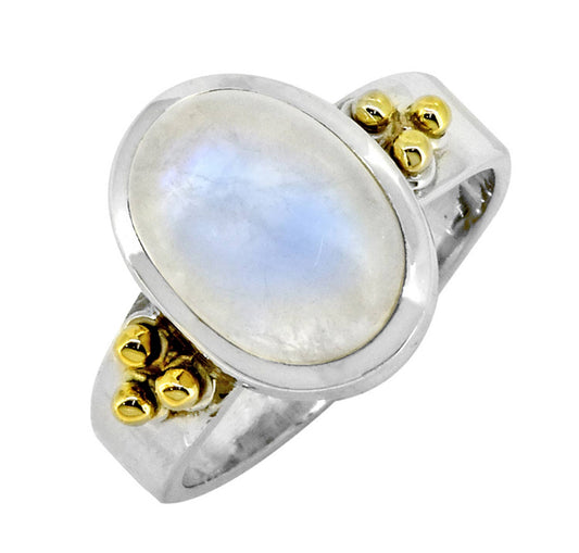 Rainbow Moonstone 925 Sterling Silver Solitaire Brass Accent