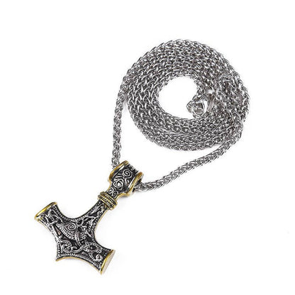 Viking Odin Triangle Knot Mjolnir Pendant Necklace