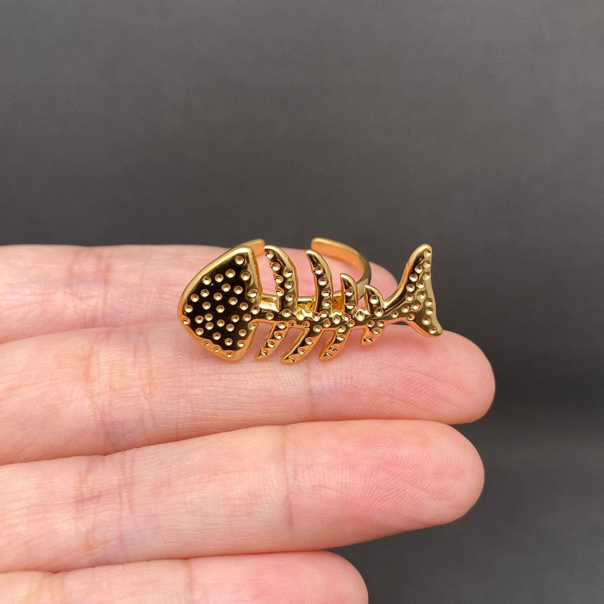Fishbone 18K Gold Plated Stainless Steel Ring