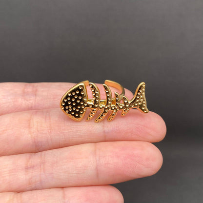 Fishbone 18K Gold Plated Stainless Steel Ring