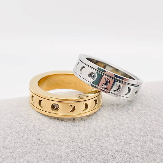 Rotatable "Moon God" 🌛🌕 Gold-Plated Stainless Steel Fidget Ring