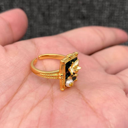 Vintage Oil Painting Style Flower 18K Gold Plated Ring