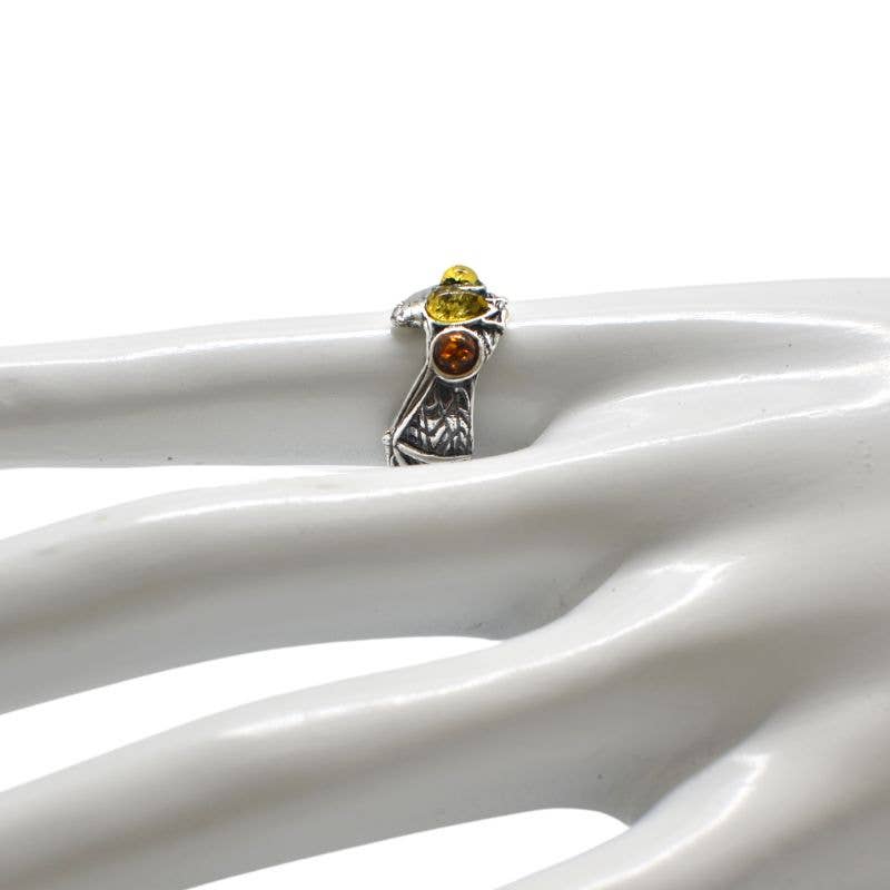 Multi-Color Amber Sterling Silver Bat Adjustable Ring