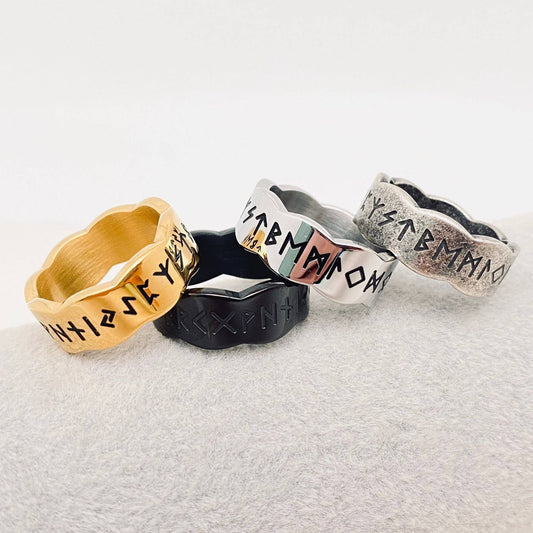 Wave Shape Viking Rune Titanium Steel Rings