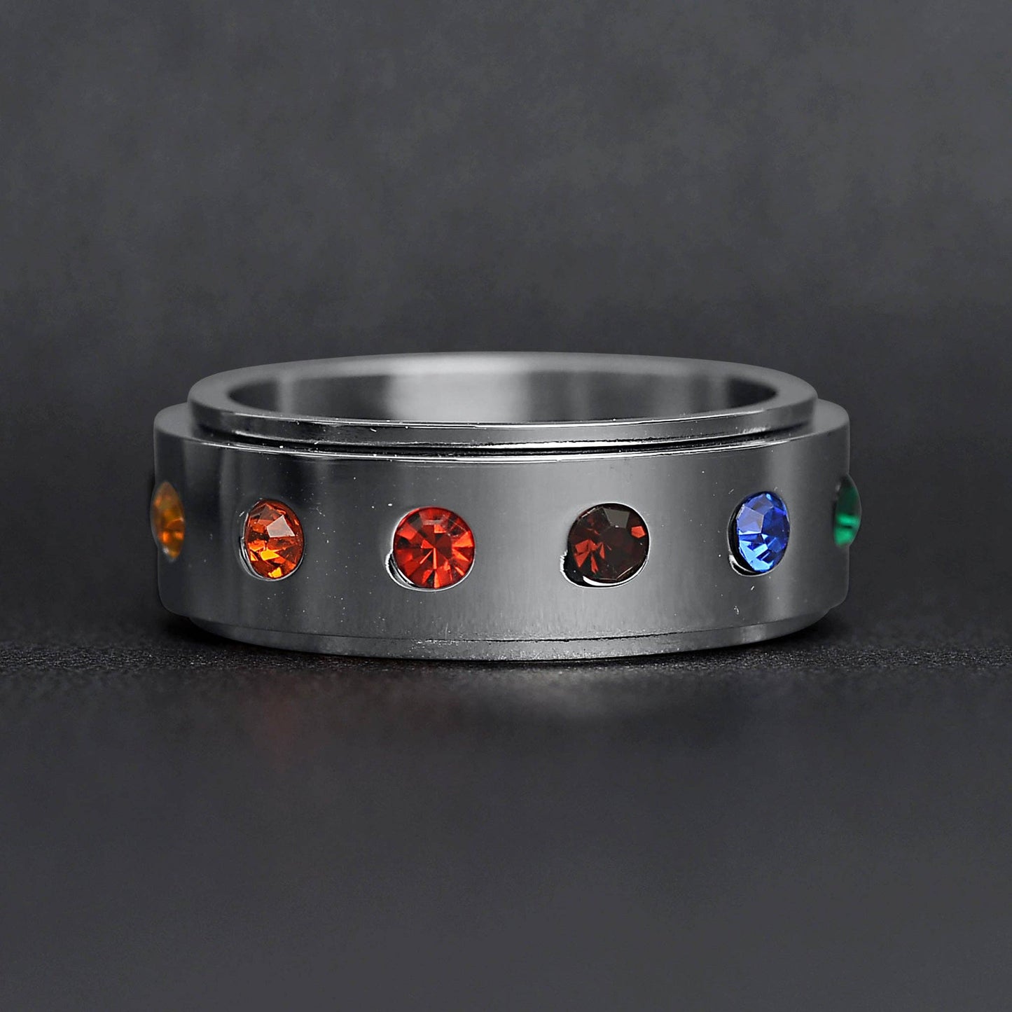 Pride 🌈 Cubic Zirconia Spinner Center ☆ Stainless Steel Ring